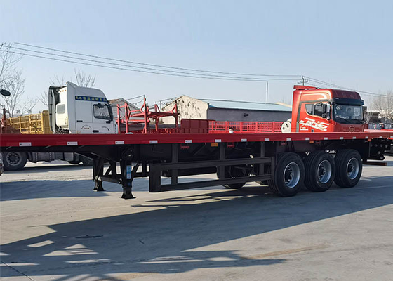 60 Tons Flatbed Truck Semi Trailer 20 / 40 FT Container Shipping 3Axles