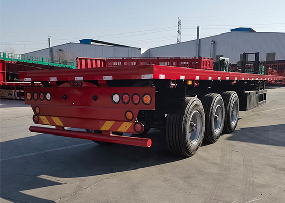 60 Tons Flatbed Truck Semi Trailer 20 / 40 FT Container Shipping 3Axles