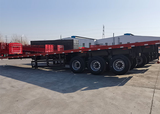 60 Tons Flatbed Truck Semi Trailer 20 / 40 FT Container Shipping 3Axles